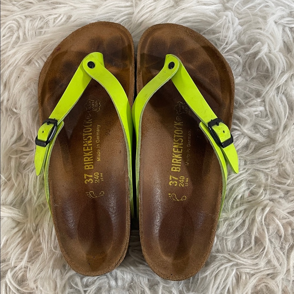 BIRKENSTOCK Adria Leather Thong Strappy Slip On Sandals Lime Green Size 37 (6) - Picture 7 of 12